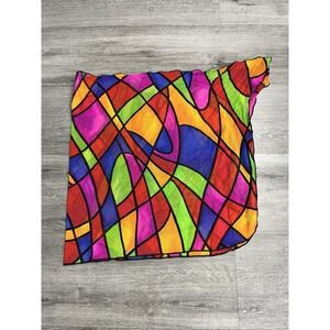 Vintage 90s Longitude Multi Color Tiled Sheer Mesh Cover Up Sarong Tie Skirt OS